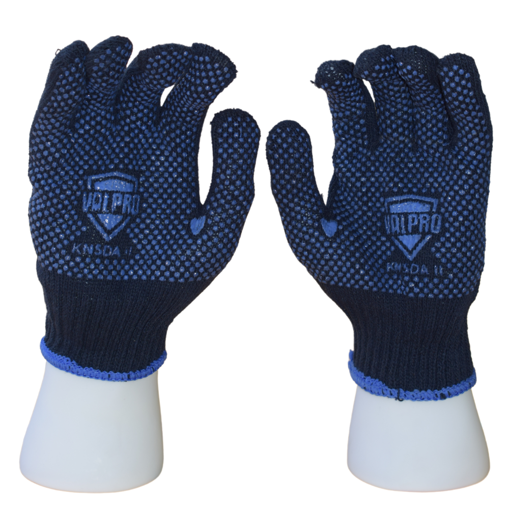 Blue Cotton Knitted Gloves with PVC Dots for Secure Grip