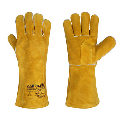 Welding Gloves - 1001H, Yellow Leather Welding Glove, Hockey Palm