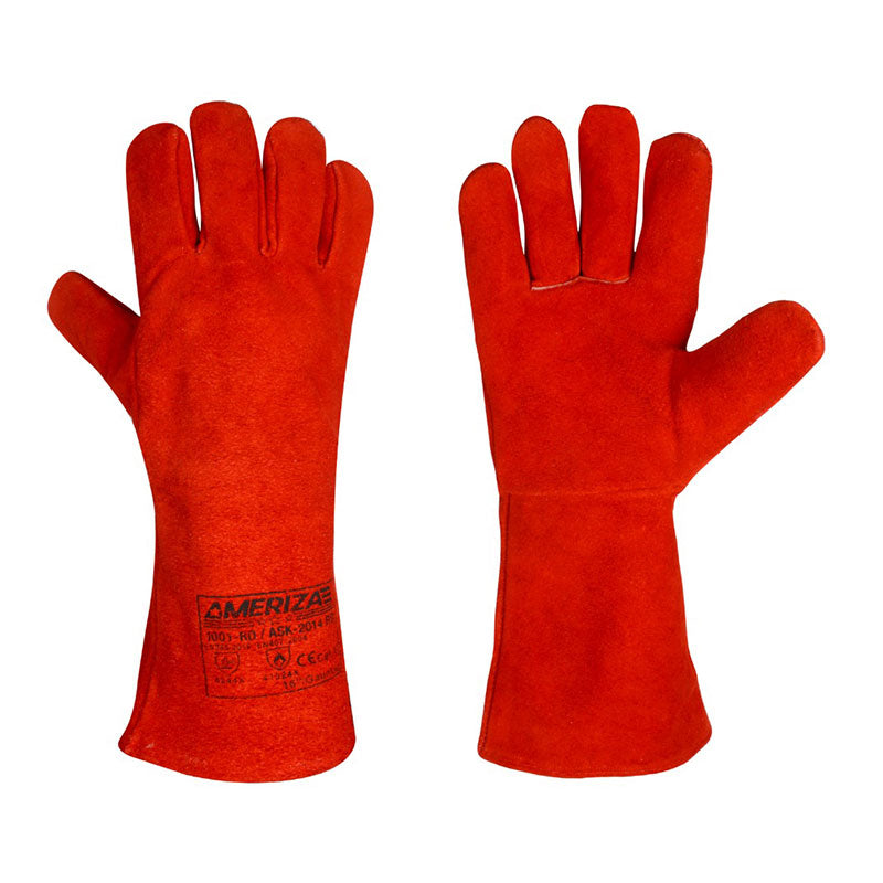 Welding Gloves - 1001RD, Red Leather Welding Glove without Piping