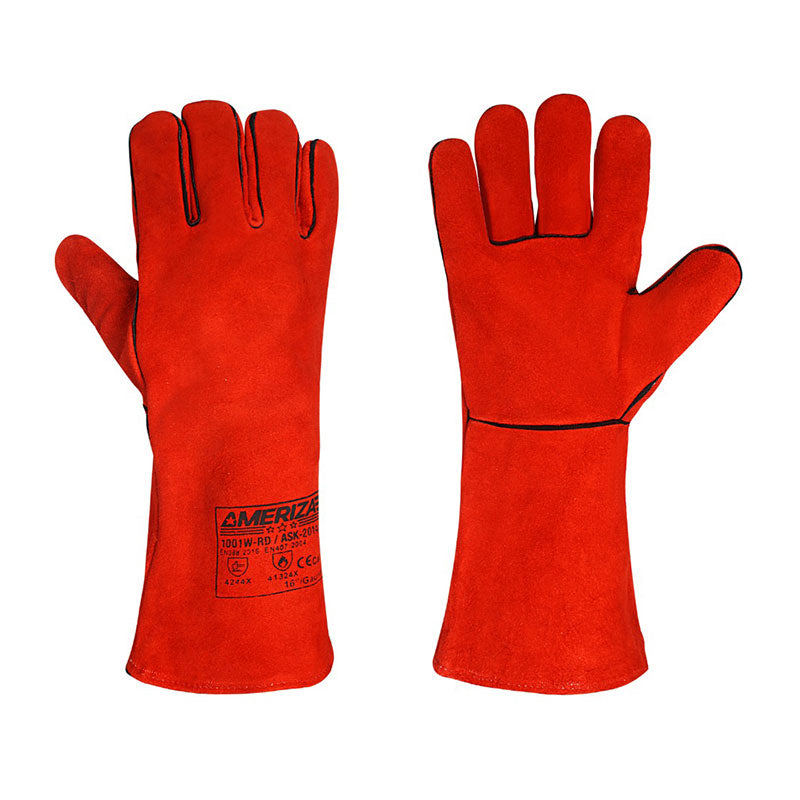 Welding Gloves - 1001WRD, Red Leather Welding Glove Welted Seams.