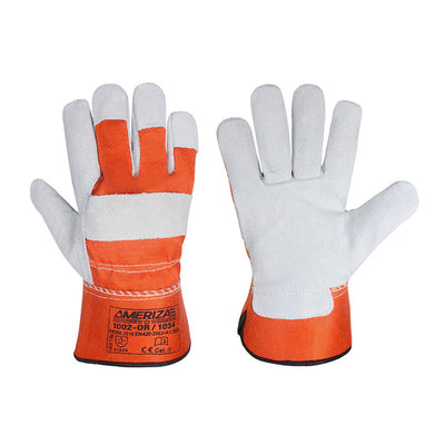 Rigger Gloves - 1002 OR, Orange Leather Rigger Glove, Single Palm