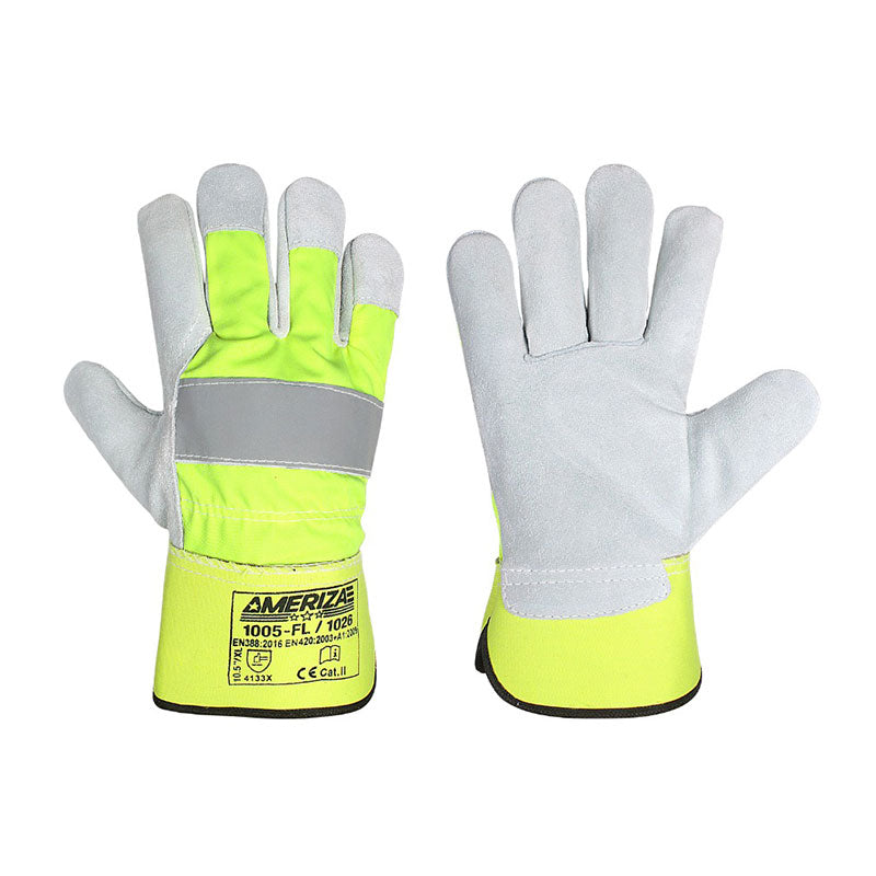 Rigger Gloves - 1005 FL, Fluorescent Leather Rigger Glove, Single Palm