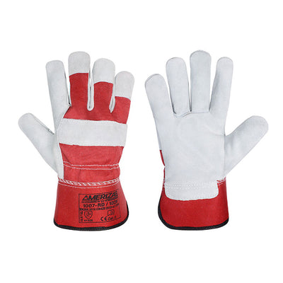 Rigger Gloves - 1007 RD, Red Leather Rigger Glove, Single Palm