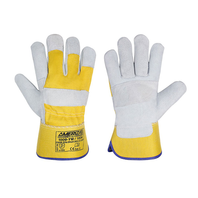 Rigger Gloves - 1009 YW, Yellow Leather Rigger Glove, Patch Palm.