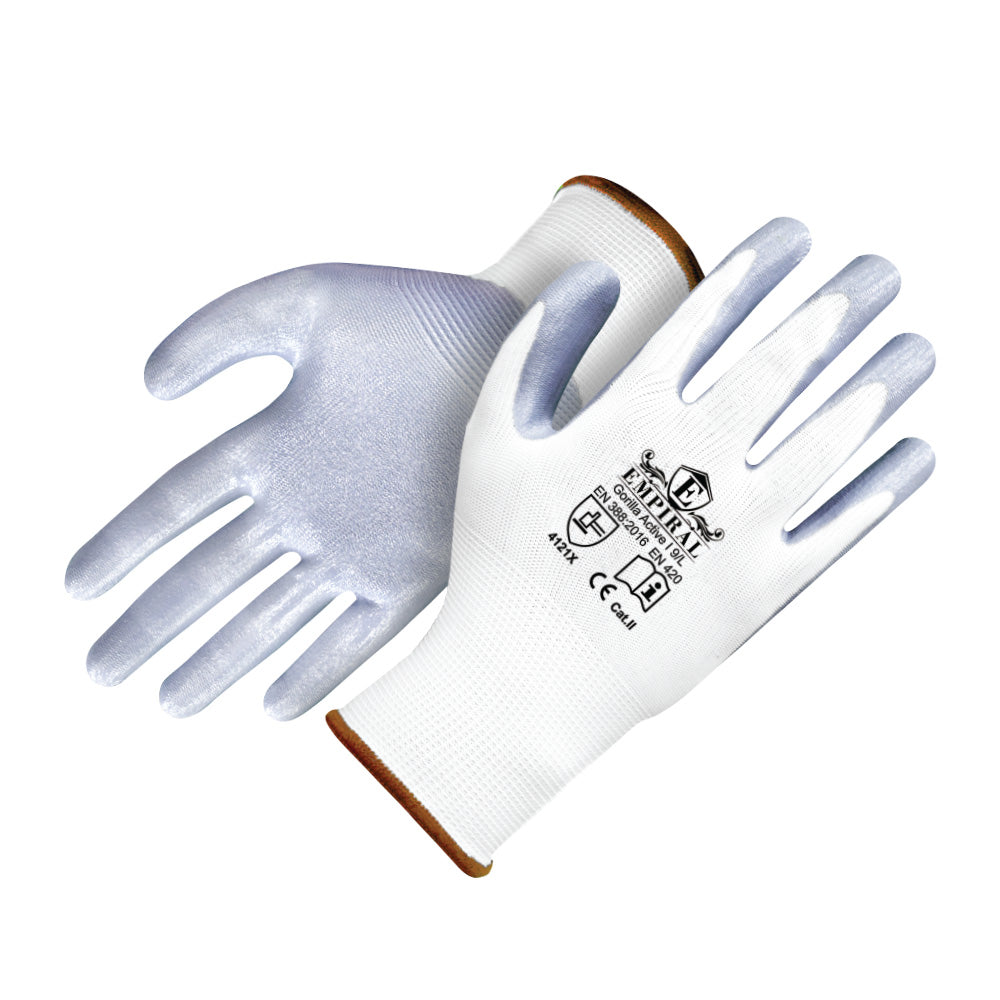 Gorilla Active - I, 13 Gauge White Polyester Liners/Grey Nitrile Palm Coated Glove