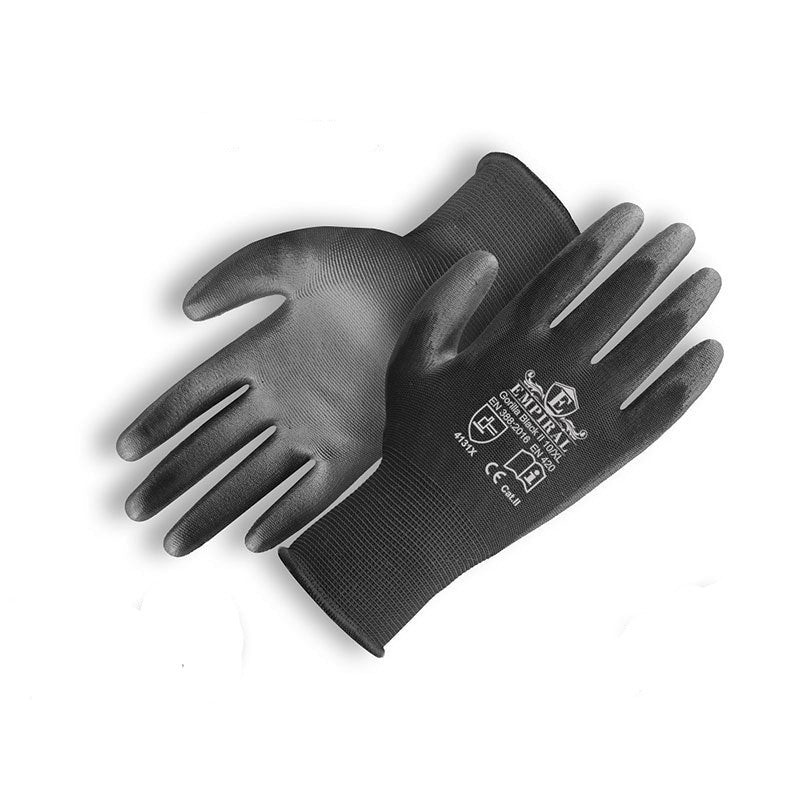 Gorilla Black- II, Black Polyester Liner with Black PU Palm Coated Gloves