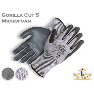 Gorilla Cut 5 - Microfoam, Grey U2 Weave HPPE Glove Liners/Black Micro-foam Nitrile Palm Coated Gloves.