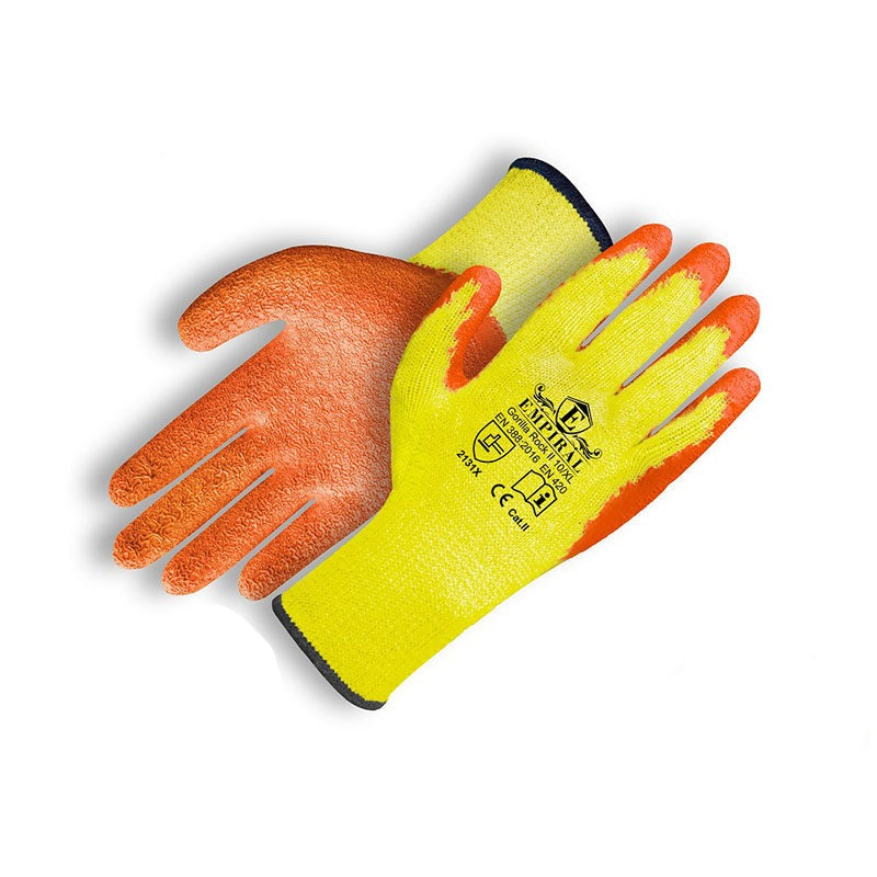Gorilla Rock - II, 2-Ply Orange Polycotton with Yellow Crinkled Latex Palm Coated Glove