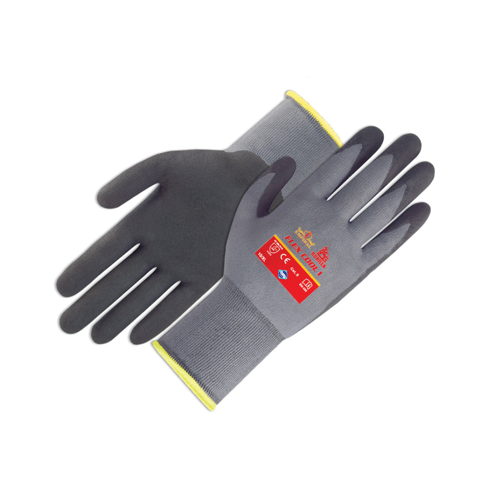 Gorilla Flex Cool - I, 15 Gauge Nylon Liners / Grey Microfoam Nitrile Palm Coated Gloves.