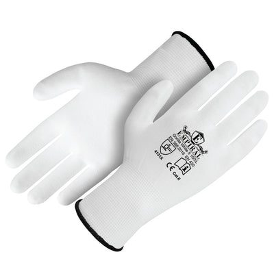 Gorilla White - II, White Polyester Liner with White PU Palm Coated Glove