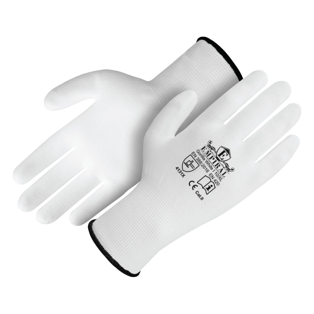 Gorilla White - I, White Polyester Liner with White PU Palm Coated