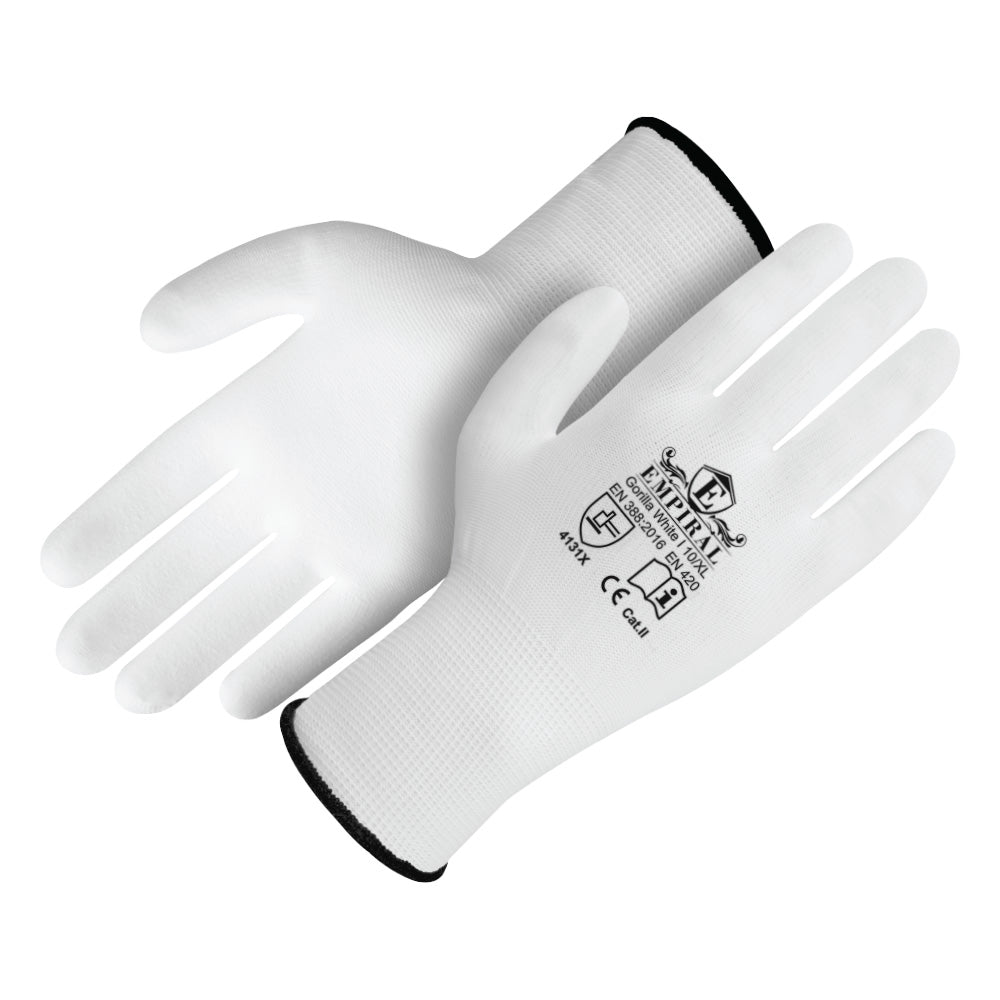 Gorilla White - I, White Polyester Liner with White PU Palm Coated Glove