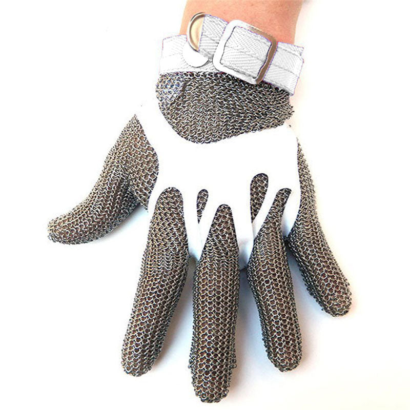 Skydda Metal Mesh, 5 Finger Metal Chain Glove with Textile Strap & Elastic Grip